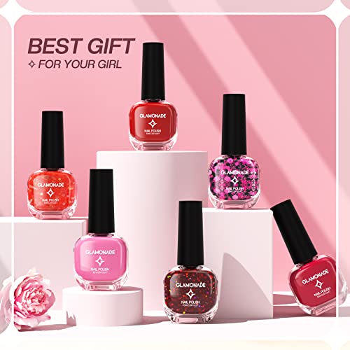 Glamonade Nail Polish Set - Valentine's Day Collection Water Based 10-Free Non Toxic Nail Polish 0.24 Oz 6 Colors Nail Polish Nail Polish Kit Rounded Design Brush Nail Polish For Beginners #TOP6