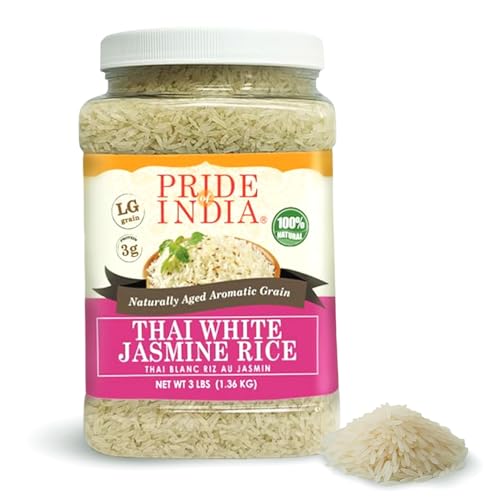 Pride Of India - Thai White Jasmine Rice - Fragrant Hom Mali Rice, 3 lbs Jar