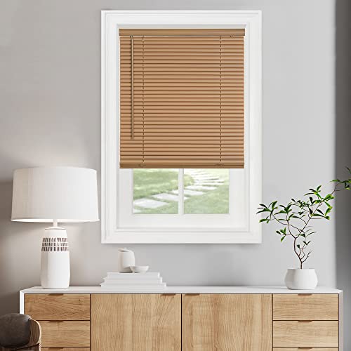 Cordless Light Filtering Mini Blind - 34 Inch Width, 64 Inch Length, 1" Slat Size - Woodtone - Cordless GII Morningstar Horizontal Windows Blinds for Interior by Achim Home Decor by ACHIM - Used condition - US$22.48