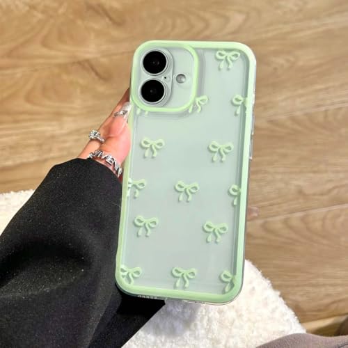 EYZUTAK Case for iPhone 16, Clear Cute Ribbon Bowknot Pattern, Green