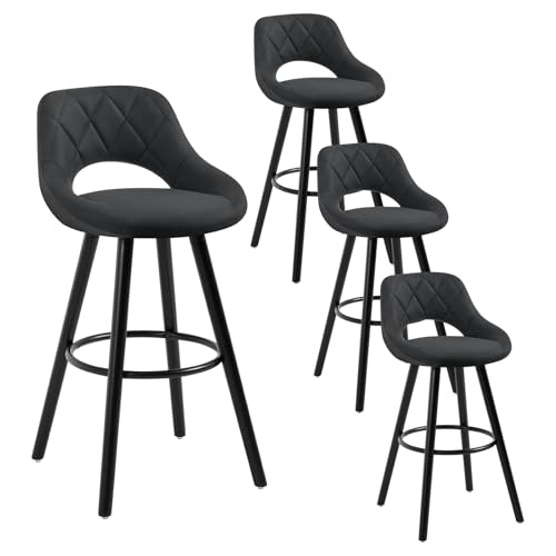 WOLTU Tabouret Bar, Lot de 4, Chaise Haute Bar, Tabouret Haut avec Dossier et Repose-Pieds, Cadre en Bois, Siège en Tissu Scientifique, Anthracite, BH291an-4
