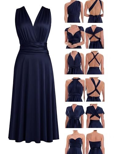 Juvell Infinity-Kleid kurz - Brautjungfernkleider Midi - Infinity Dress - Hochzeit - Elegantes Cocktailkleid-Abendkleid-Abschlussball - 1100 (46-50, Dunkelblau)