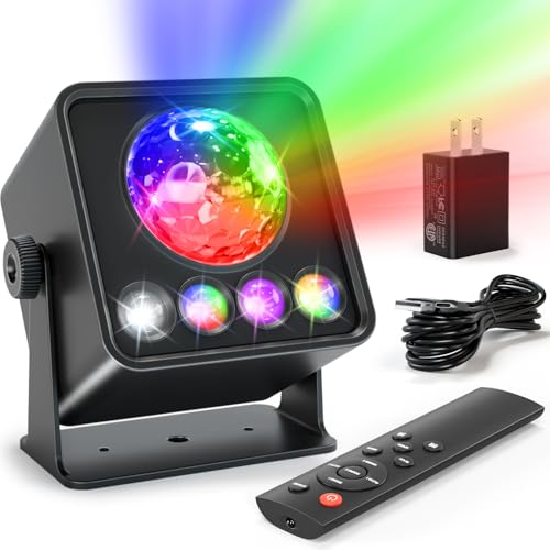OIEZISRO Disco Ball Party Lights Disco Light Sunset Lamp Projector with RGB+UV+White+YGB Sound...