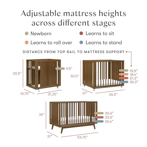Image of Babyletto Palma 8-in-1 Convertible All-Stages Bassinet to Full-Size Crib in Natural Walnut, Greenguard Gold & FSC Certified, Portable & Adjustable with Select Conversion kit and Pads Included | GREENGUARD Gold & FSC Certified, Converts From Bassinet to Midi Crib, Standard Crib, Toddler Bed, Daybed & Junior Bed
