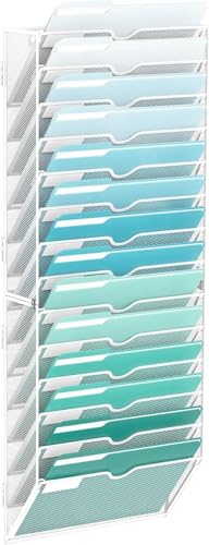 SUPTIDY 14-stöckiger Wand Zeitungshalter, Praktischer Wandorganizer Büro, A4 Dokumentenablage, Metall Prospekthalter, Zeitschriftenhalter Wand, Montage erforderlich, Weiß
