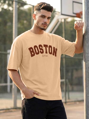 Image of LEOTUDE Men's Half Sleeve Round Neck Cottonblend Graphic Print Oversized Tshirt for Man