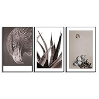 3 Piece Framed Canvas Wall Art Black and White Owl Canvas Prints Home Artwork Decoration for Living Room,Bedroom - 16
