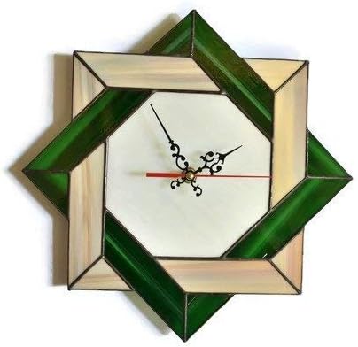 Decorative Celtic Wall Clock 11 Inch Breen Brown for Living Room Bedroom Kitchen, Unique Stained Glass Decor for Home or Office, Modern Celtic Knot Themed Tiffany Style Handmade Art Decoration