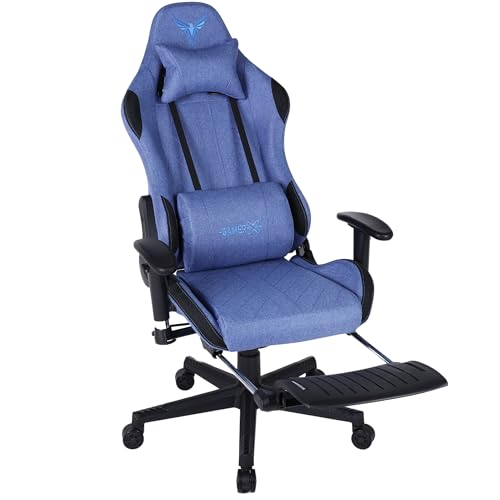 -GAMER-X- Silla Gamer Ergonómica Escritorio de Tela Transpirable con Reposapiés y Soporte Lumbar, hasta 150kg, Ideal para Gaming, Oficina - Sillas Gamer Cómodas Ergonomicas descansapies (Marino)