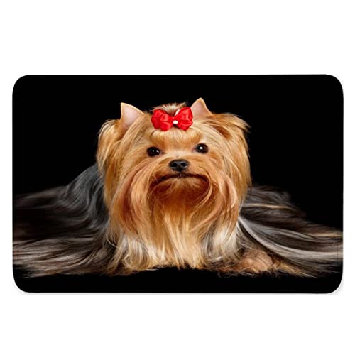 3D Print Fußmatte Yorkshire-Terrier Fussmatte Bodenmatte Aussenbereich und Innenbereich Tür-Matte Tierhund, Schwarz Waschbar Polyester Flanell Badematte Kinderzimmer Fußabtreter 40x60 cm Cover
