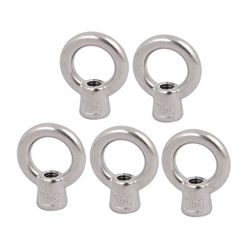 Image of uxcell Lifting Eye Nut M6 Female Thread 33mm Height 304 Stainless Steel Round Shape for Rope Fitting Pack of 5