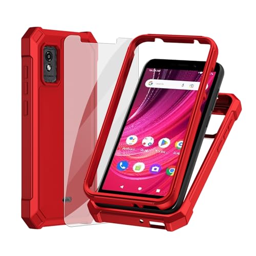 Ailiber for Blu Studio Mini 2023 Phone Case with Screen Protector Dual Layer TPU Bumper Protective Rugged Silicone Scratch Resistant Shockproof Cover for Blu Studio Mini 2023-Red