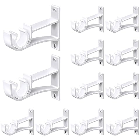 Curtain Rod Bracket 12 Pack, Heavy Duty Curtain Rod Holders White Curtain Rod Hooks for 1 Inch to 1.2 Inch Drape Rods, Single Curtain Rod Brackets Rod Hangers Support for Wall, Easy Installation Cover