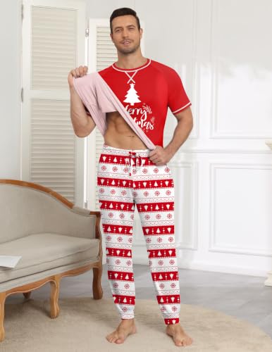 Ekouaer Mens Christmas Pajamas Set 2 Piece Short Sleeve Pjs with Pants - image 3