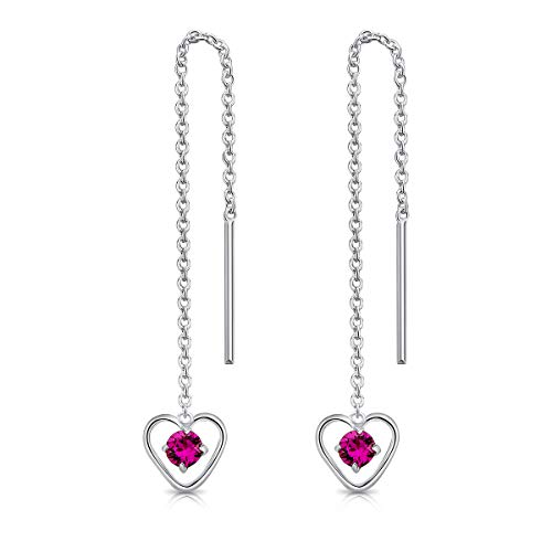 DTPsilver® Pendientes con Cadena y colgante de Forma de corazón con 3 mm Cristal Swarovski® Elements - Plata de Ley 925 - Longitud 68 mm - Color: Fucsia