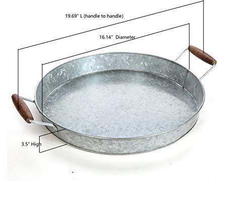 Hosley's 16 Inch Diameter (Handle To Handle 19.69 Inch) Galvanized Tray With Wooden Handles. Ideal Gift For Wedding Party Serving Ware House Warming Home Office Spa Aromatherapy. O4 #TOP4