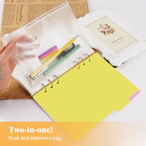 Vicloon Nachfüllbare Notizpapier Set, 115pcs 6 Löcher Ringbuch Nachfüllbar A5 Nachfüllpapier Kariert, Loseblatt Papier Set mit Trennblätter, Haftnotizen Bunt, Umschlägbeutel, Lineal, Metallringe