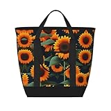 YQxwJL Bolsa térmica aislada de gran capacidad con estampado de girasol naranja, bolsa de compras, bolsa de compras reutilizable para viajes, playa, bolsa de comestibles para adultos, color negro,