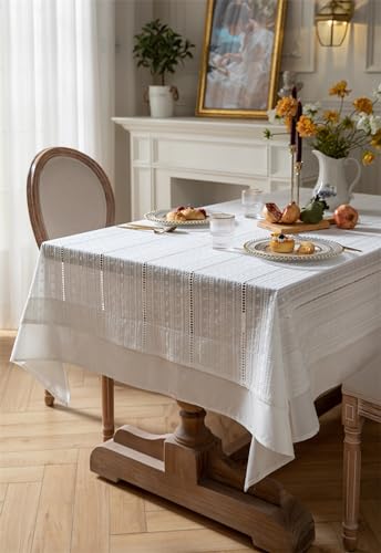 Nappe brodée ajourée blanc coton nappe anti-taches table rectangulaire