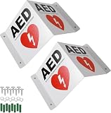 XFT AED - Segnale 3D in rilievo, in acciaio inox, con freccia giù, 12,7 x 12,7 cm, 4 fori preforati, viti assortite, confezione da 2