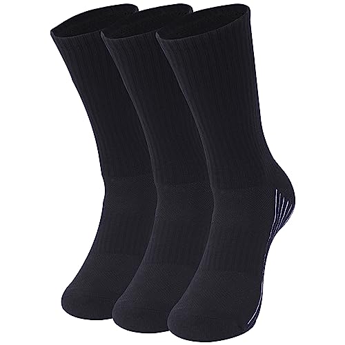Hiking Athletic Crew Bamboo Socks, Spst Men's Soft Breathable Comfort Thin Cushioned Mid-Calf Socks With Arch Compression Support & Reinforced Heel Toe, Running Cycling Golf Long Socks, 3 Pair Black L #TOP16