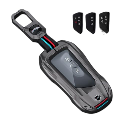 Noreyvis Sports Style Zinc Alloy Key Fob Case Cover Protector Shell Compatible for Volkswagen VW ID.4 Golf 8 MK8 GTI ID.3 Seat Leon MK4 Skoda Octavia(Gray B)