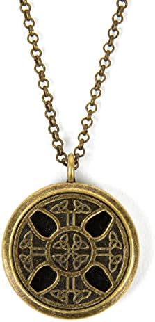 Wild Essentials Celtic Cross Aged Brass Essential Oil Diffuser Nickel Free Alloy Locket Pendant with 24 inch Chain, 6 Refill Pads, Customizable Color Changing Perfume Jewelry for Aromatherapy