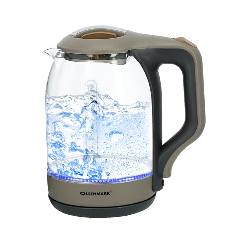 Olsenmark OMK2394 Illuminating Glass Kettle | Boil Dry Protection & Auto Shut Off | Fast Boil & Easy to Clean | Ideal for Hot Water, Tea or Coffee | 1.8L Cordless Kettle | 1500W