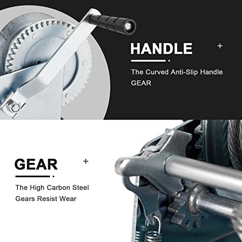 Image of Heavy Duty Hand Winch, Hand Crank Strap Gear Winch with Steel Wire, Manual Operated Corrosion Resistant ATV Towing Winches (1200lbs)