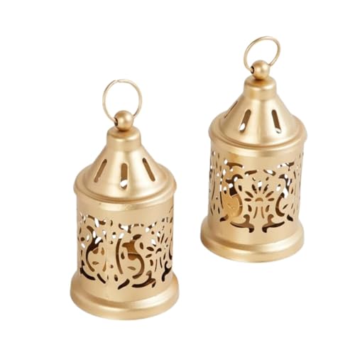 Image of Nucast Decor Metal Tealight Candle Holder Lantern, Gold, Set of 2