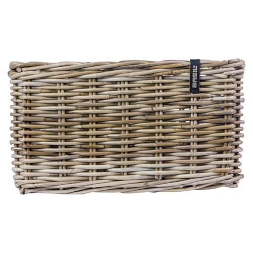Basil DAX S Rattan Fahrradkorb, Stilvoller rechteckiger Aufbewahrungskorb für Vorderradgepäckträger, Grau, Handgeflochten, 20 l Volumen, Ideal für Damen- und Herrenfahrräder