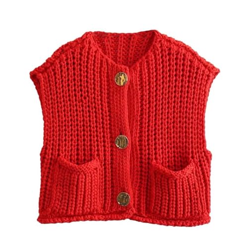Image of YBSKG Womens Crochet Knit Top Sleeveless Button Down Crop Top Open Front Sweater Cardigan Vest with Pockets