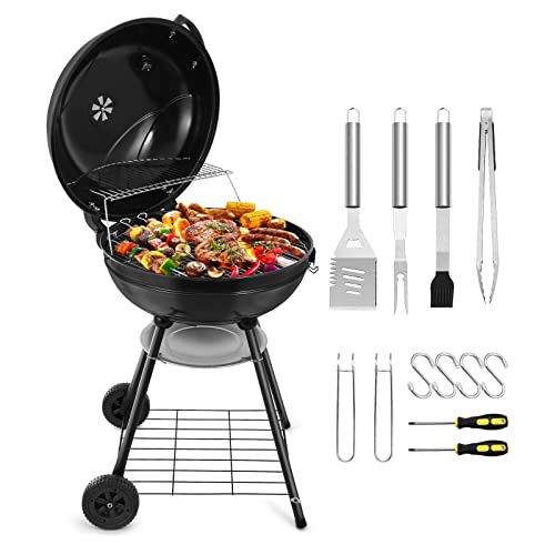 22inch Charcoal Kettle Grill Set of 5, HaSteeL 2 Layer Grilling Racks