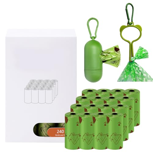 Image of 240 Dog Poop Bags, with Dispenser and Holder, Fresh Scent Odor Control, 15 Bags per Roll, 16 Rolls, 240 Dog Poop Bags 12.99 x 9.05 Inches, Leak Proof and Extra Thick Waste Bag Refill Rolls For Dogs