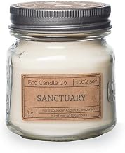 ECO CANDLE CO. Mason Jar Candle, Sanctuary, 8 oz. - Scents of Black Orchid, Ginger, Cardamom, Lily, Leather, Amber, & Kyara - 100% Soy Wax, No Lead, Kraft Label & Antiqued Pewter Lid, Hand Made