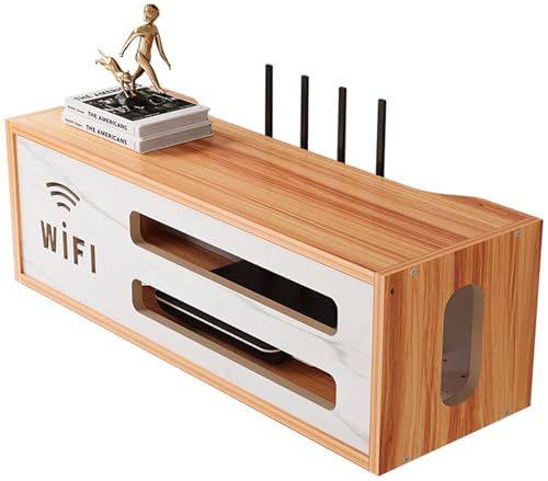 PZPIUGY Caja de Almacenamiento de enrutador WiFi, Estante de enrutador WiFi, Home Caja Router WiFi para Pared Estante de Almacenamiento de Router(Cherry Wood)