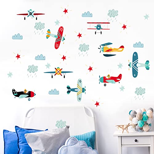 HOMHOMHA Flugzeug Wandtattoo Kinderzimmer Wandaufkleber wasserdichter Wandaufkleber für Spielzimmer Wohnzimmer Küche Bad abnehmbare Flugzeug Wanddekoration Jungen Geschenk Cover