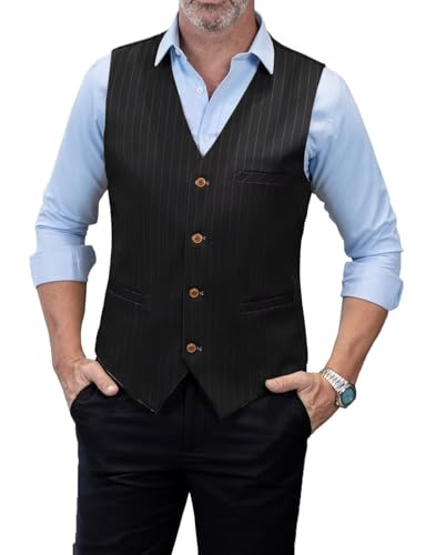SOLOVEDRESS Mens Striped Business Suit Vest Dress V Neck Waistcoat for Wedding Party