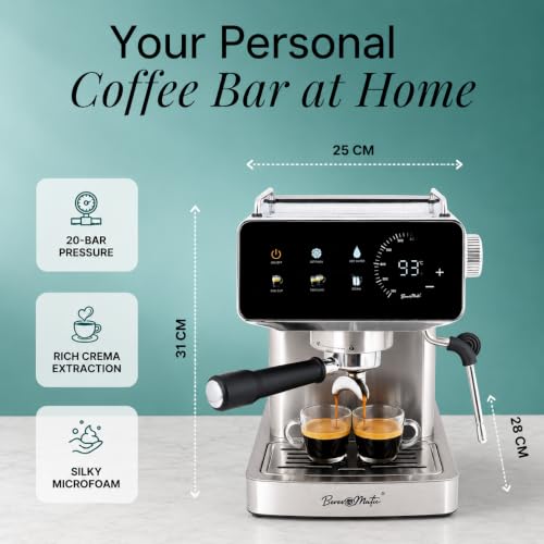 Image of BM100 Espresso Coffee Machine for Home & Office-20 Bar Cappuccino & Latte Maker with Milk Frother & Touchscreen Display |Coffee Maker Machine,1350W, 1.8L Tank | BIS Certified,Made in India