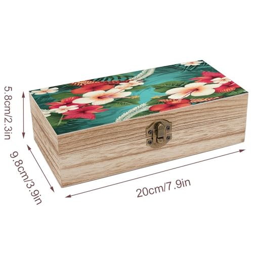 Coffre de rangement bois avec couvercle fleurs hawaïennes vert - 3