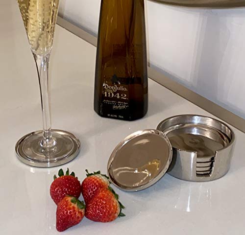 Aluminum Round Coaster With Holder (Dh9000) | Coaster For Cups | Coasters For Dining Table | Unique Coasters For Glass, Cups, Table | Aluminum Dining Table Coaster Set Of 6 Pcs. #TOP3