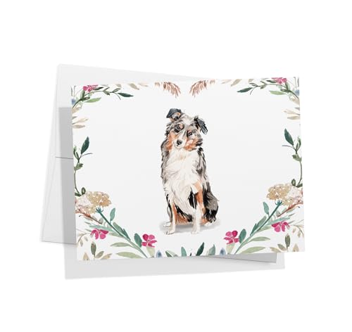 Image of Twigs Paper Australian Shepherd Thank You Cards, 12 Blank Dog Note Cards