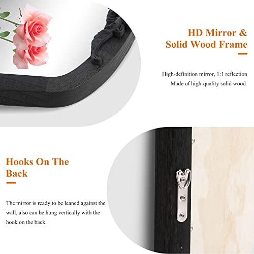 Neutype Arched Full Length Mirror Vintage Carved Mirror Solid Wood Frame Wall Mirror For Home Decor Bathroom Entryways Living Rooms Dressing Mirror, Black, 65"X 22" #TOP3