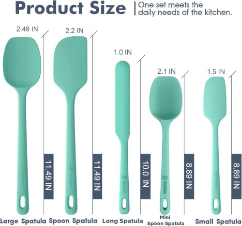 Image of ChefAide 5 Pieces Silicone Spatula Set, Food Grade Rubber Spatula, Upgrade Strong Handle with Ergonomic Grip, Heat Resistant Up to 600F for Nonstick Cookware, Cooking