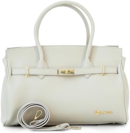 Baroncelli Leather Tote Handbag, Large Size with Gold Hardware, Multiple Compartments - Image 9
