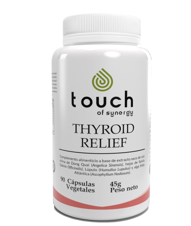 TOUCH OF SYNERGY - Thyroid Relief - 90 Cápsulas - Fórmula para la Tiroides con Salvia, Lúpulo, Kelp y L-Tirosina - Equilibra la Función Tiroidea, Aumenta la Energía y Mejora el Estado de Ánimo