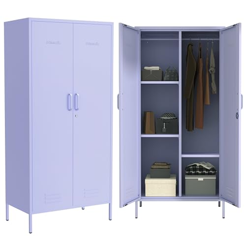 2 Door Wardrobe 67 Inch Purple Metal Storage Cabinet With
