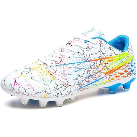 DimaiGlobal Kids Soccer Cleats Boys Youth Girls High-Top Trainning Firm Ground Soccer Shoes Athletics Outdoor Football Shoes Sneakers White Cover