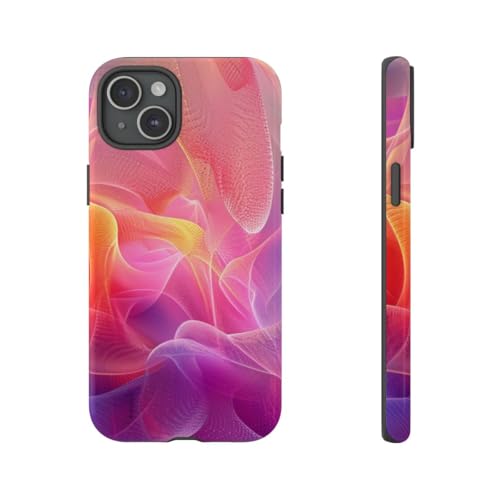 Coque iPhone 15 Plus design abstrait coloré fractale violette rigide brillante