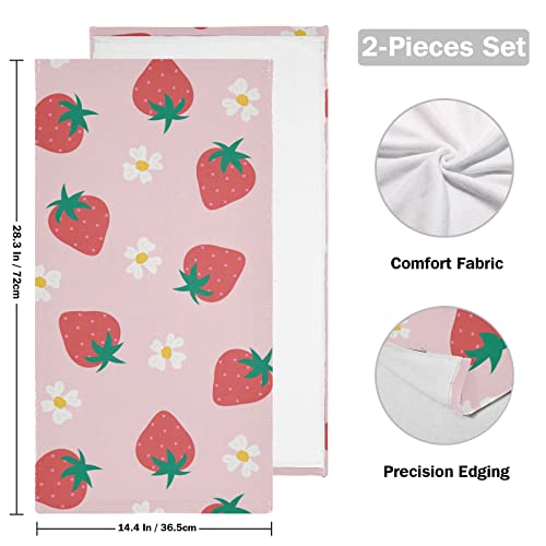 Shustary 2 Pack Pink Hand Towels For Bathroom,Soft Absorbent Quick-Dry Red Strawberry White Flowers Spring Fruit Kitchen Dish Towels Decorative Cute Bathroom Hand Towel For Face,Gym,Spa 14"X28" #TOP1